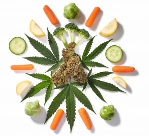 Cannabis leaves and vegetables